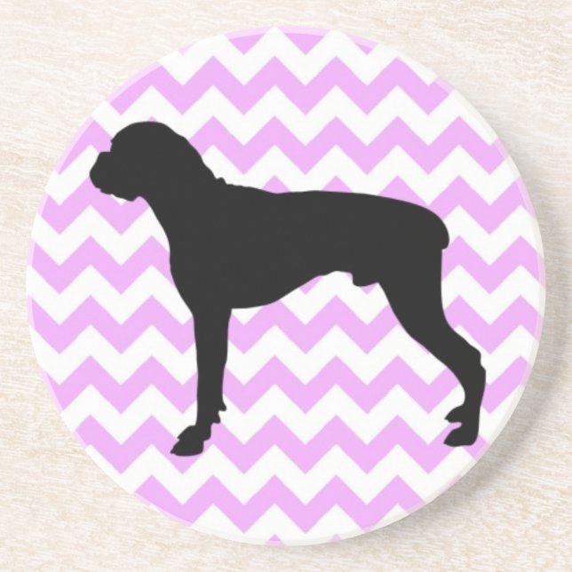 Pink Chevron With Boxer Silhouette Drink Coaster (Front)