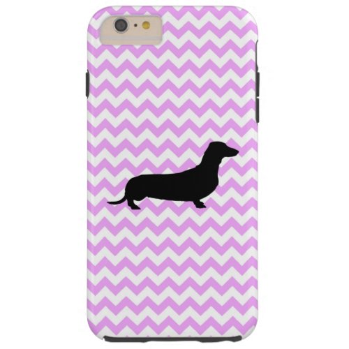 Pink Chevron With Dachshund Tough iPhone 6 Plus Case