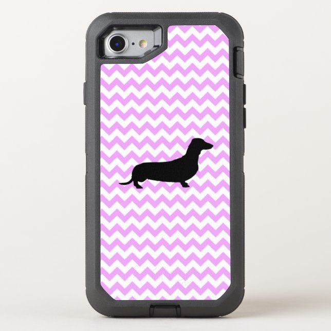 Pink Chevron With Dachshund Otterbox iPhone Case (Back)
