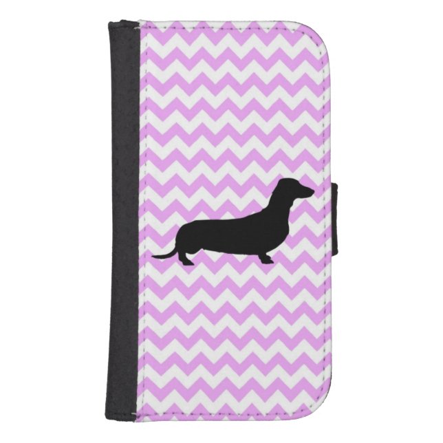 Pink Chevron With Dachshund Samsung Galaxy Wallet Case (Front)