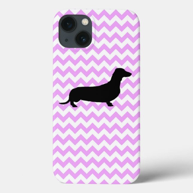 Pink Chevron With Dachshund Silhouette Case-Mate iPhone Case (Back)