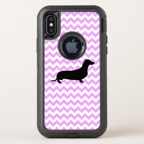 Pink Chevron With Dachshund Silhouette OtterBox Defender iPhone X Case