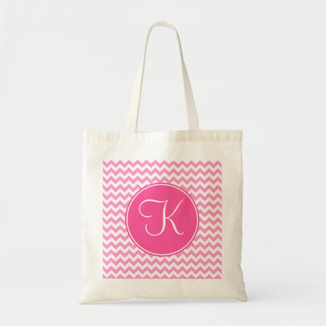 Pink Chevron with Pink Monogram Tote Bag (Front)