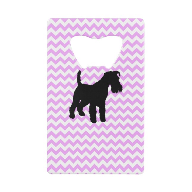Pink Chevron With Schnauzer Silhouette Credit Card Bottle Opener (Front)