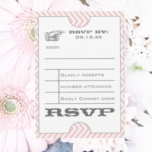 Pink Chevron Zig Zag Vintage Modern Ticket Wedding Invitation