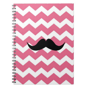 Pink chevron zigzag pattern black mustache chic notebook
