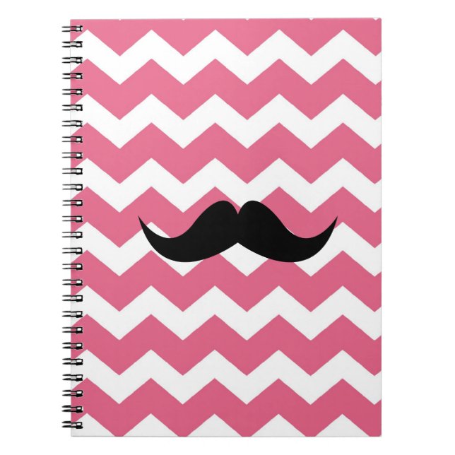 Pink chevron zigzag pattern black mustache chic notebook (Front)