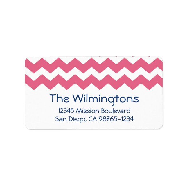 Pink chevron zigzag pattern return address label (Front)