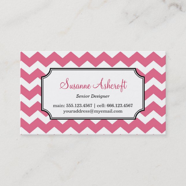 Pink chevron zigzag pattern stylish personal business card (Front)