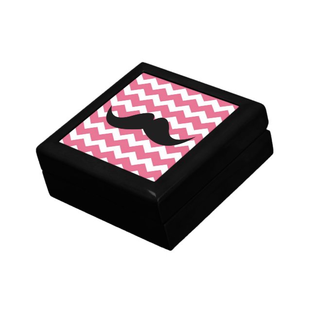 Pink chevron zigzag pattern trinket mustache jewelry box (Side)