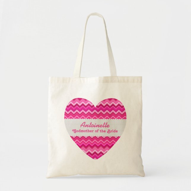 Pink Chevrons Godmother of the Bride Custom Name Tote Bag (Front)