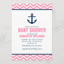 Pink Chevrons Nautical Girl Baby Shower Invitation