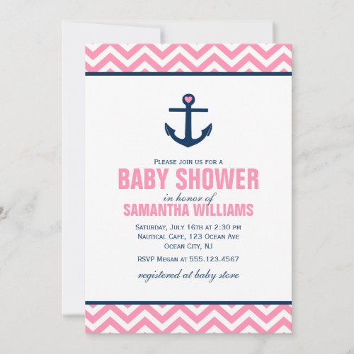 Anchor and Chevrons Nautical Baby Shower {pink} Invites