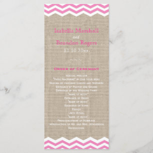 Pink Chevrons on Burlap Wedding Program