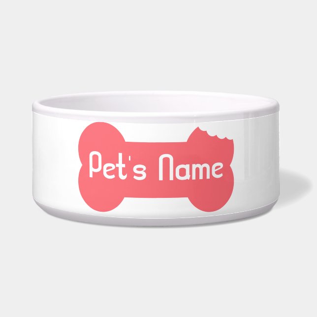 Pink Chewed Bone Personalized Dog Bowl 5 (Front)