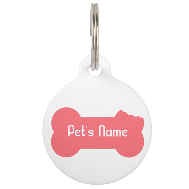 Pink Chewed Bone Personalized Dog Tag 5 (Front)