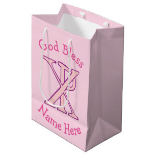 Pink Chi Ro Christian Cross on Pink Personalized Medium Gift Bag