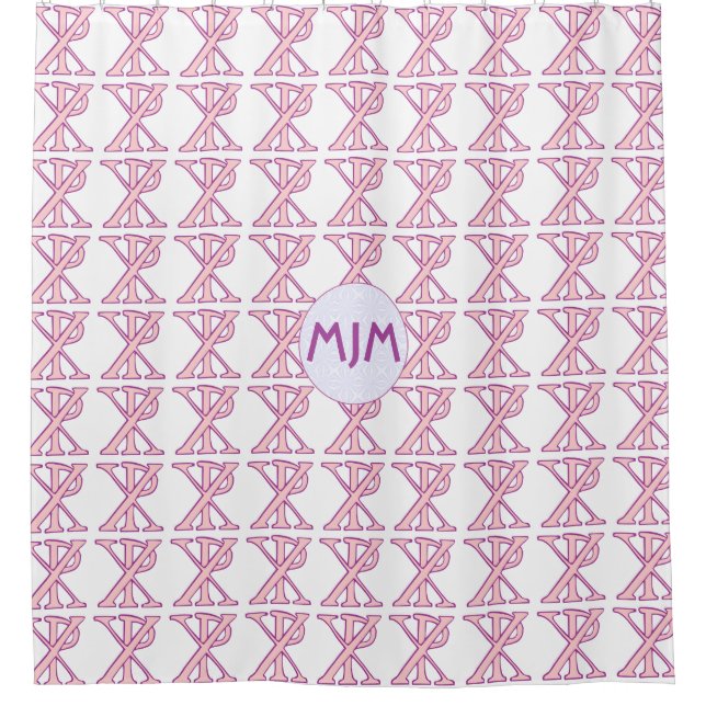 Pink Chi Ro Cross Tiled Monogrammed  Shower Curtain (Front)