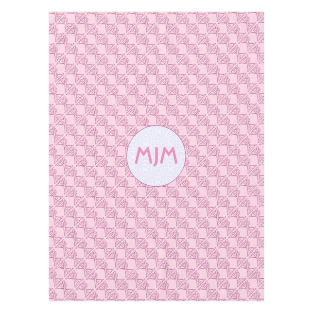 Pink Chi Ro Cross Tiled with Initials Tablecloth (Front)