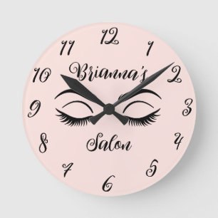 Pink Chic Beauty Eyelashes Salon Personalized Round Clock