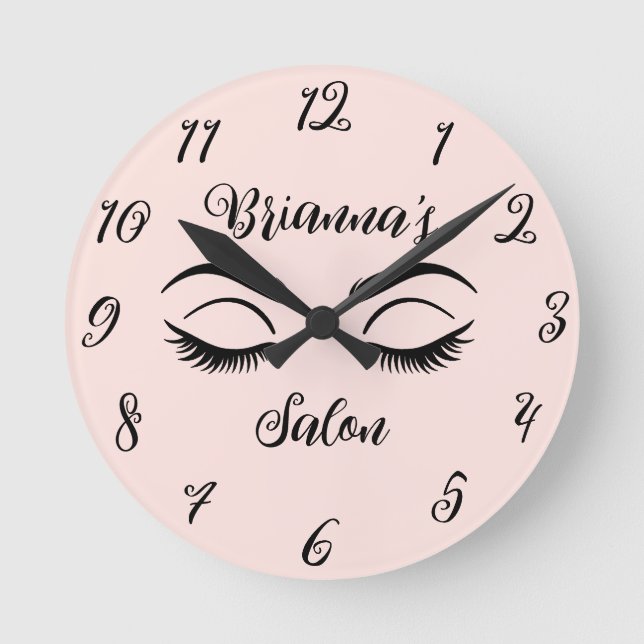Pink Chic Beauty Eyelashes Salon Personalized Round Clock (Front)