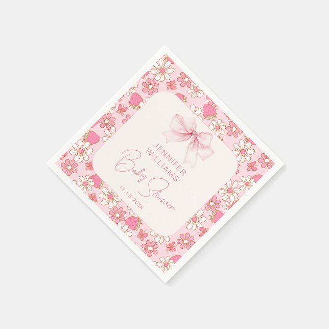 Pink Chic Berry Sweet Bow Baby Girl Shower Paper Napkins (Corner)
