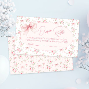 Pink Chic Bow Roses Baby Girl Shower Diaper Raffle Enclosure Card