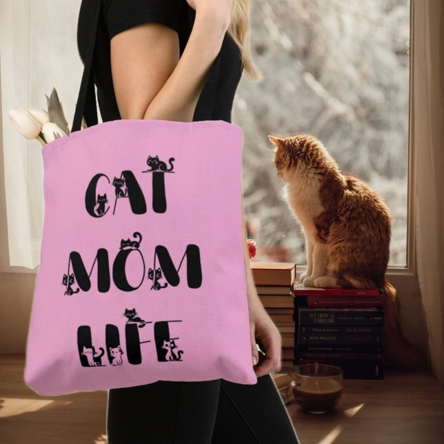 Pink Chic Cat Mom Life Cute Mother's Day  Tote Bag (Creator Uploaded)