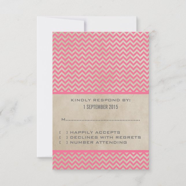 Pink Chic Chevron Response Card (Front)