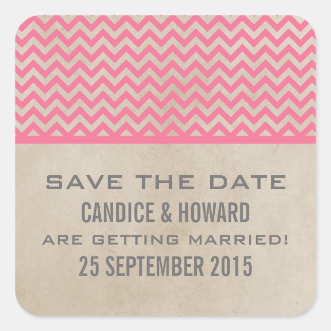 Pink Chic Chevron Save the Date Stickers (Front)