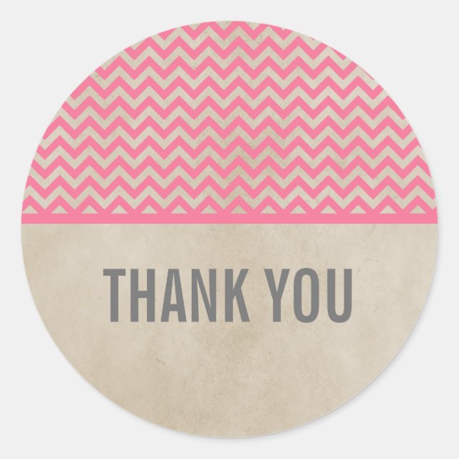 Pink Chic Chevron Thank You Stickers (Front)