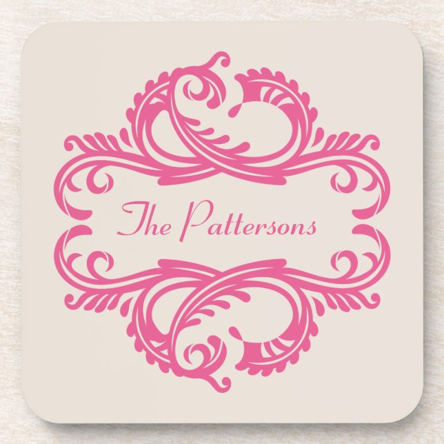 Pink Chic Damask Coaster Set (Front)