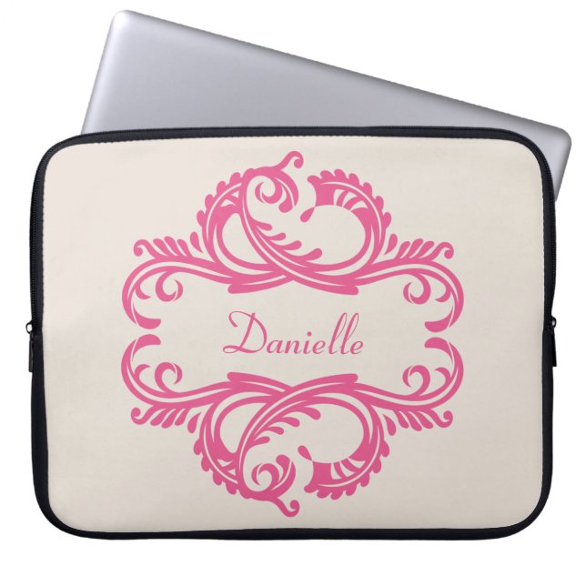 Pink Chic Damask Laptop Sleeve (Front)