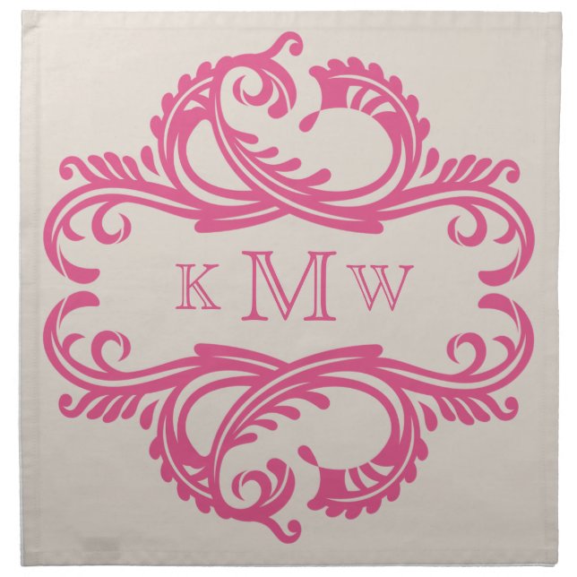 Pink Chic Damask Monogram Napkin (Front)