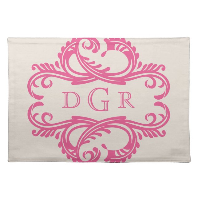 Pink Chic Damask Monogram Placemat (Front)