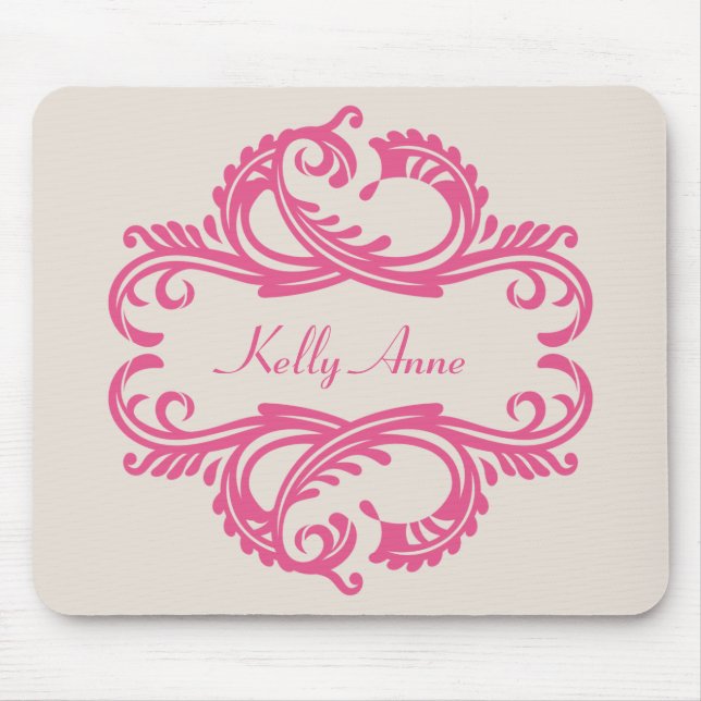 Pink Chic Damask Mousepad (Front)