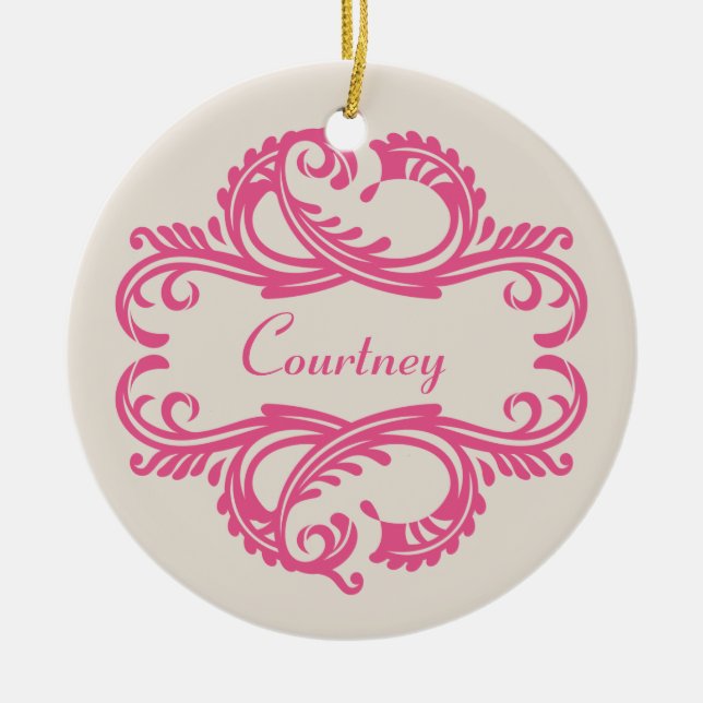Pink Chic Damask Ornament (Front)