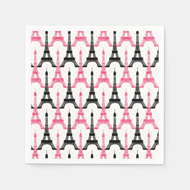 Pink Chic Eiffel Tower Party Paper napkins (Front)