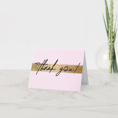 Pink Chic Faux Gold Script Small Business Thank You Card