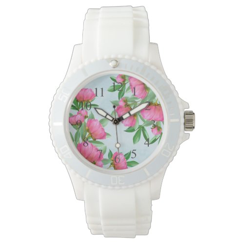 Pink Chic Floral Peonies Simple Elegant Flowers Watch
