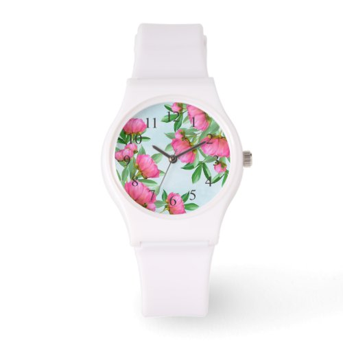 Pink Chic Floral Peonies Simple Elegant Flowers Watch