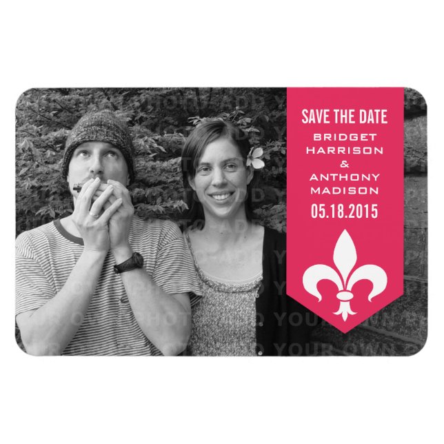 Pink Chic Flourish Banner Save the Date Magnet (Horizontal)