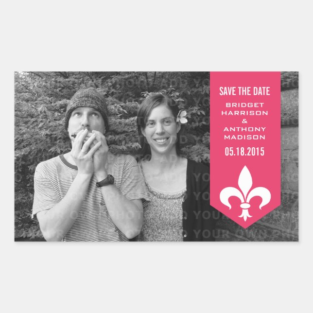 Pink Chic Flourish Banner Save the Date Stickers (Front)