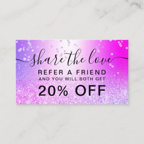 Pink chic glitter metallic confetti share the love referral card