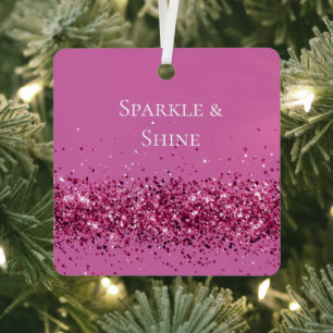 Pink Chic Glitter Sparkle Metal Ornament