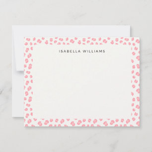 Pink Chic Leopard Animal Print Pattern Name Note Card