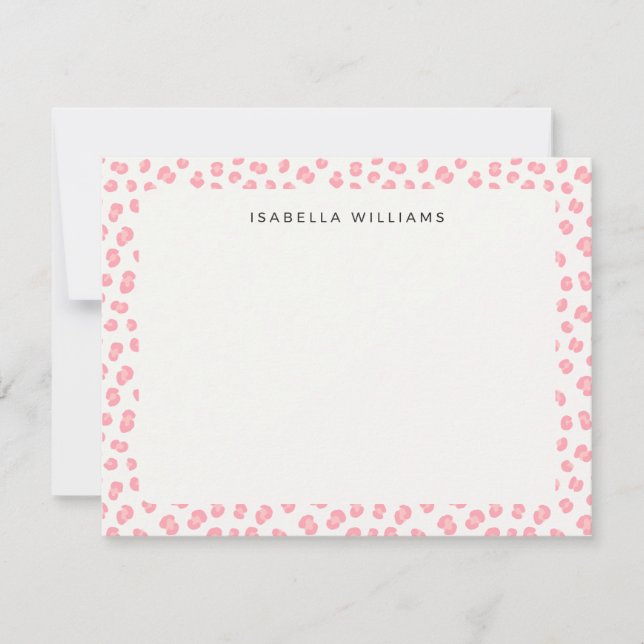 Pink Chic Leopard Animal Print Pattern Name Note Card (Front)