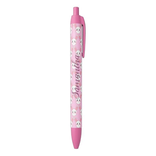 Pink Chic Modern Cute Fluffy Bunny Rabbit Black Ink Pen