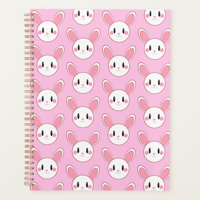 Pink Chic Modern Cute Fluffy Bunny Rabbit Planner (Front)
