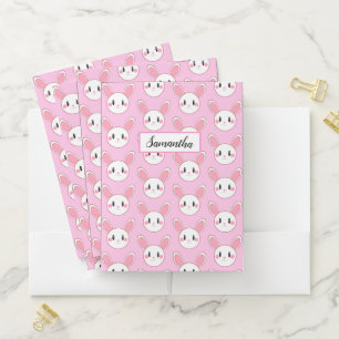 Pink Chic Modern Cute Fluffy Bunny Rabbit Pocket Folder
